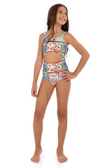 Ame Basket Kids Girls Reversible One Piece Swimwear